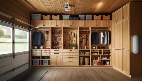 50+ Clever Garage Storage Ideas to Maximize Your Space - Garage Adviser Garage Storage Wall Ideas, Garage Storage Wall, Garage Gardening Storage Ideas, Storage Platform In Garage, Garage Storage Design, Garage Shelves Diy, Garage Storage Ideas Cabinets, Organized Garage Ideas, Garage Layout Ideas