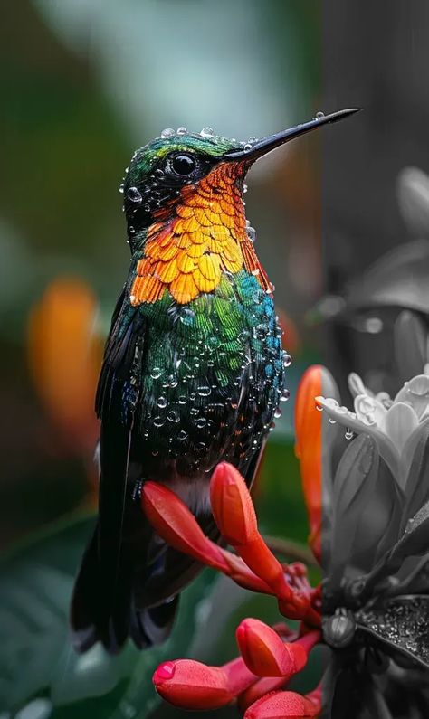 Full Color Image in ai-img-gen.com 🔸 a hummingbird flies in the rain, colorful atmospheric photography --ar 3:5 --v 6.0 --s 750 🔸 From Midjourney AI Image Atmospheric Photography, Air Birds, Hummingbirds Photography, Color Image, Bird Pictures, Water Droplets, Pretty Birds, Zootopia, Nature Scenes