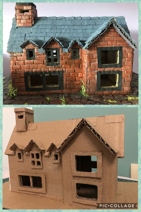 Cardboard House Sculpture, Cardboard House Model, Carton House, Building A Wooden House, Cardboard City, Cardboard Houses, Styrofoam Crafts, Cardboard Diy, Fairy House Crafts