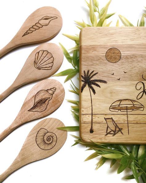 Dana • Woodburning Artist on Instagram: “I’m usually all about the forests but this custom order got me so excited for our beach vacation in 2 months! We haven’t been on a vacation…” Pioneer School Gifts Jw, Us Beach Vacations, Pioneer School Gifts, Beach Wood, Wood Burning Crafts, Ocean Scenes, Ocean Theme, Us Beaches, Ocean Themes