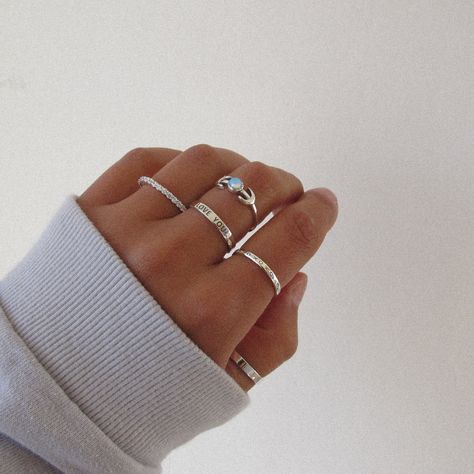 Layered Rings Silver, Xoxo Ring, Silver Statement Jewelry, Xoxo Jewelry, Hand Jewelry Rings, Simple Silver Jewelry, Summer Rings, Silver Rings Simple, Moonstone Ring Sterling Silver