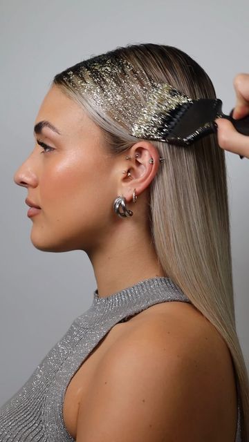 ELENA SALON on Instagram: "✨ Glittery Christmas Hairstyle Idea! ✨ Thinking of adding some sparkle to your holiday look? How about a glittery hairstyle! ✨ Would you give it a try? We’re all about embracing new, festive vibes! 😍 #ChristmasHairstyle #GlitterMagic #FestiveLook #hairmalta #hairstylemalta" Hairstyle With Glitter, Glitter In Hair, Hair Glitter Ideas, Hairstyle Glitter, Hair With Glitter, Glitter Hairstyles, Glitter Shoot, Holiday Editorial, Nye Hairstyles