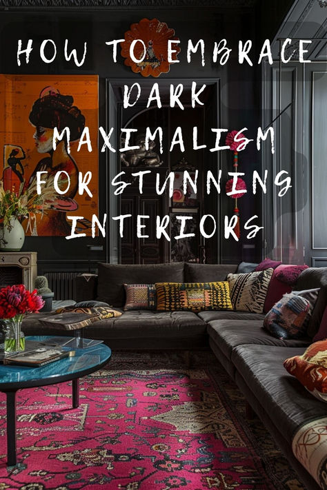 Curious About Dark Maximalism? Learn How To Combine Rich Textures And Dark Colors For A Bold Interior Statement. Click To Embrace! 🏡🖤🎨 #DarkMaximalism #BoldInteriors #RichTextures #StunningDecor #InteriorDesign Moody Maximalist Shelves, Decor Aesthetic Types, Dark Maximalism Living Room, Dark And Cozy Living Room, Traditional Maximalism, Dark Studio Apartment, Dark Maximalist Decor, Cozy Whimsigoth, Dark Living Room Decor