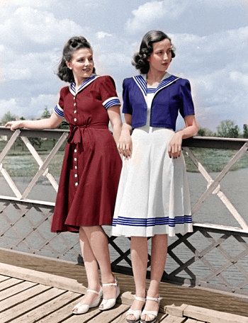 1940s nautical dresses by Calpin69 on DeviantArt Nautical Fashion Women, 1940s Fashion Women, 1940s Women, 1940s Outfits, Seaside Theme, Nautical Outfits, Nautical Dress, 사진 촬영 포즈, 20th Century Fashion