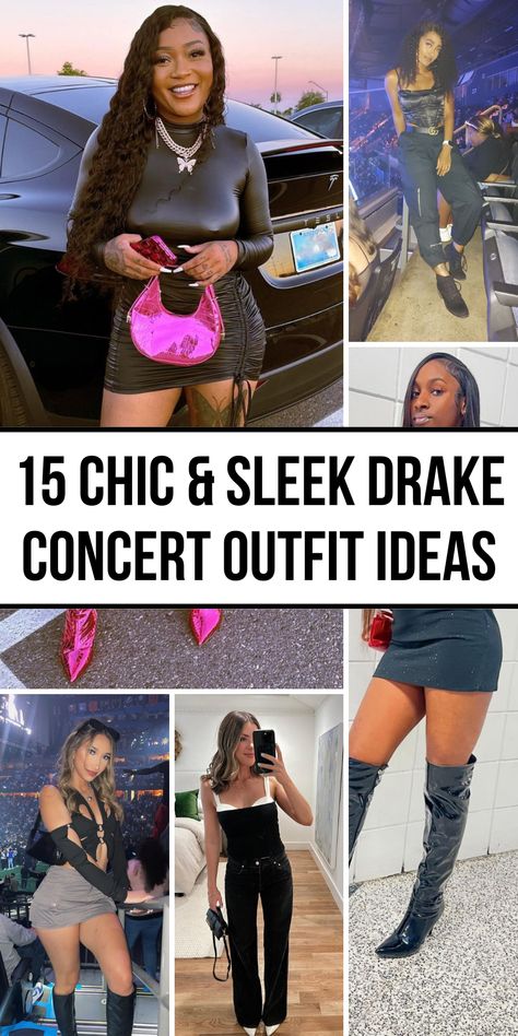 Looking for a polished yet trendy look for Drake's show? Discover 15 chic and sleek outfit ideas that will have you feeling confident and stylish all night long. Drake Concert Outfit Ideas, Drake Concert Outfit, Drake Concert, Sleek Outfit, Edgy Boho, Concert Fashion, Practice Outfits, Concert Outfit Ideas, Music Events