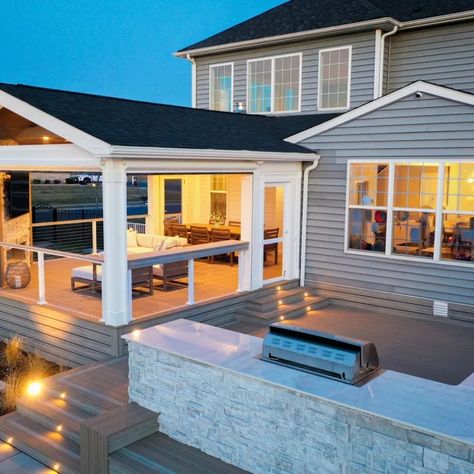 How to Expand Your Living Space With a Covered Deck - Men's Journal | Home Living Handbook Addition With Fireplace, Exterior Siding Colors, Deck Addition, Covered Backyard, Landscape Lighting Design, Fireplace Entertainment, Men's Journal, Covered Deck, Built In Seating