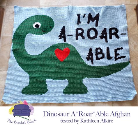 Dinosaur A-Roar-Able Kids Afghan, SC Crochet Pattern, tss Crochet Pattern, SC Graph, TSS Graph Dinosaur C2c Crochet, Free Crochet Pattern For Dinosaur Blanket, Baby Dinosaur Crochet Blanket, Dino Blanket Crochet, Dinosaur Afghan Crochet Pattern, Crochet Hobby, Yarn Bobbins, Tunisian Simple Stitch, Crochet Pattern Written