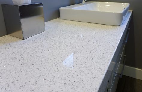 Whitney Cambria Quartz | bathroom countertop | Accent Surfaces | Salt Lake City, UT Msi Quartz, Quartz Countertops Cost, Quartz Bathroom Countertops, Sparkling White Quartz, Epoxy Countertop Kit, Cost Of Countertops, Countertop Kit, Quartz Bathroom, Stone Benchtop