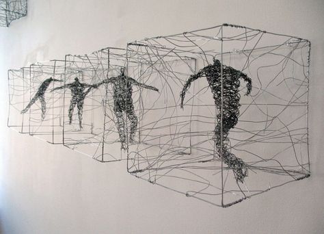 Urbanised wire sculptures Barbara Licha                                                                                                                                                      More Sea Sculpture, Wire Sculptures, Walker Art, Tableau Art, 3d Artwork, Contemporary Sculpture, A Level Art, Wire Sculpture, Sculpture Installation