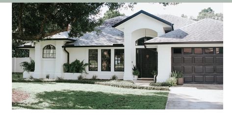 White House With Black Trim, House Black Trim, House With Black Trim, White House Black Trim, White Stucco House, Black Window Frames, White Exterior Houses, Painted Brick House, Paint Your House