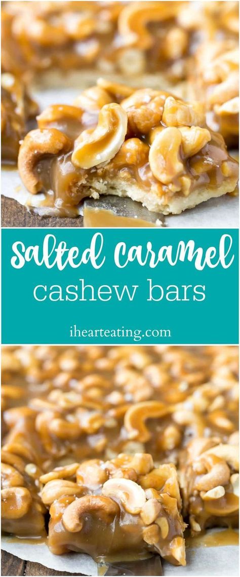 Cashew Bars, Desserts Bars, Caramel Cashew, Salted Caramel Bars, Caramel Dessert Recipes, Salted Caramels, Dessert Oreo, Tiramisu Dessert, Caramel Desserts