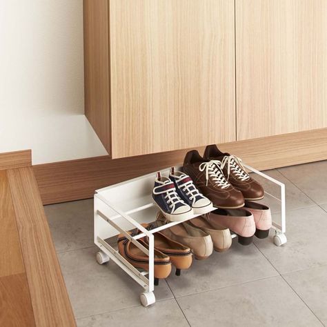 Frame Rolling Shoe Rack | Pottery Barn Teen Underbed Shoe Storage, Diy Shoe Rack Ideas, 2 Tier Shoe Rack, Under Bed Shoe Storage, Shoe Storage Small Space, Hallway Cabinet, Diy Shoe Rack, Stackable Shoe Rack, Bedroom Frames