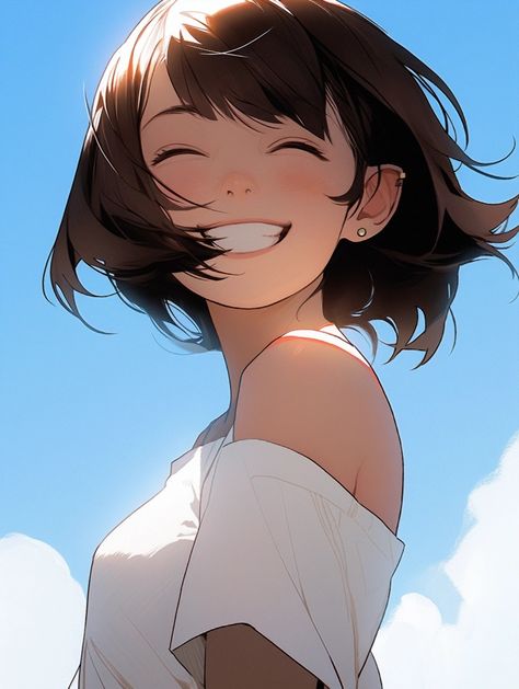 Face Smiling Reference, Anime Smiling Face, Summer Character Design, Smile Drawing Reference, Hear Cut, Smile Drawing, 얼굴 드로잉, Anime Smile, Digital Painting Tutorials