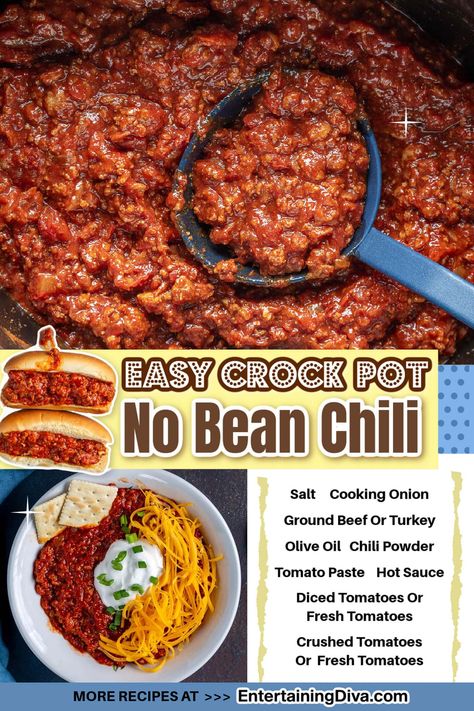 Easy Crock Pot No Bean Chili | Easy Recipes Bean Free Chili Recipe Crockpot, Beanless Chili Crockpot, Crock Pot No Bean Chili, Chili With No Beans Crockpot, Slow Cooker Chili No Beans, Chilli Recipe Crockpot No Beans, Crockpot Chili Recipe No Beans, Texas Chili Recipe Crockpot No Beans, No Bean Chili Recipes Crockpot