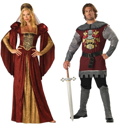 RENAISSANCE ADULT COUPLES COSTUMES Maiden Queen Princess Noble Knight King Arthur Costume, Arthur Costume, Halloween Parejas, Game Of Thrones Costumes, Princess Parties, Knight Costume, Couples Costume, Hallowen Costume, Queen Costume