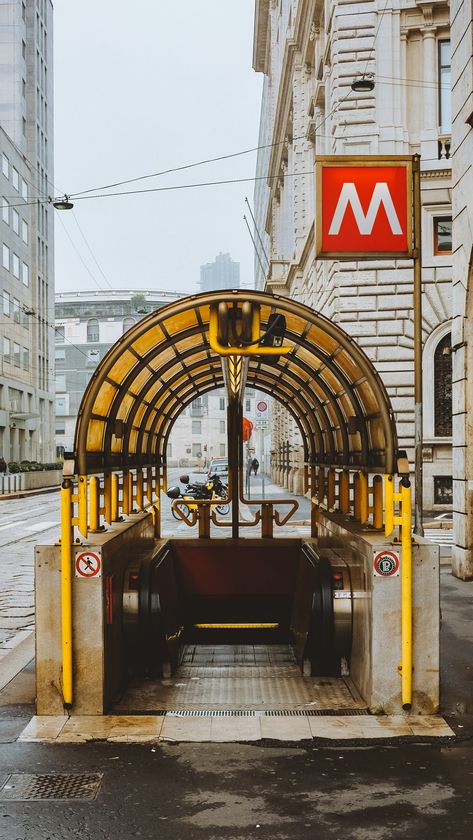 Download this photo in Italy by Julien Rocheblave (@rcbtones) Subway Station Entrance, Milan Pictures, Symmetry Photography, Milan Travel, Italy Architecture, Metro Subway, Urban Fiction, Underground World, Underground Cities