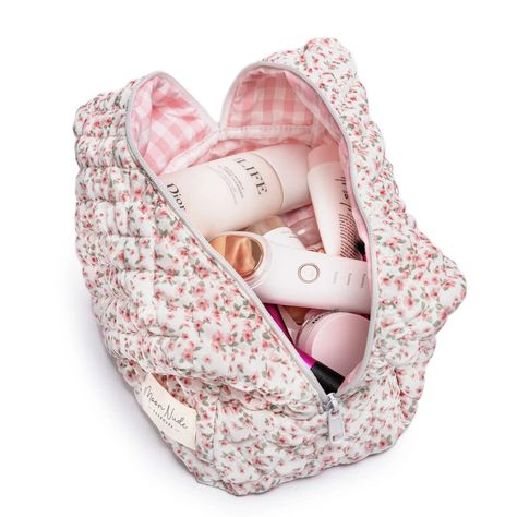 Peony - Mini Makeup Bag - Moon Nude Gingham Interior, Mini Makeup Bag, Large Makeup Bag, Tool Bags, Vanity Bag, Mini Makeup, Quilted Pattern, Pink Gingham, Large Backpack