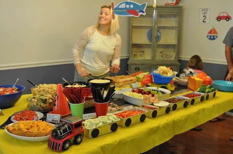 Planes Trains And Automobiles Party, Dump Truck Birthday Party, Transportation Birthday Party, Dump Truck Birthday, Transportation Party, Planes Birthday, Transportation Birthday, Birthday Party Snacks, Train Birthday Party