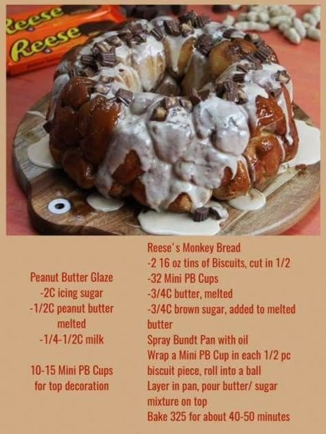 Reeses Monkey Bread Recipe, Chocolate Peanut Butter Monkey Bread, Peanut Butter Monkey Bread With Canned Biscuits, Reeses Monkey Bread, Peanut Butter Cup Bread, Monkey Bread With Reeses, Peanut Butter Monkey Bread, Peanut Butter Cup Monkey Bread Recipe, Peanut Butter Cup Monkey Bread