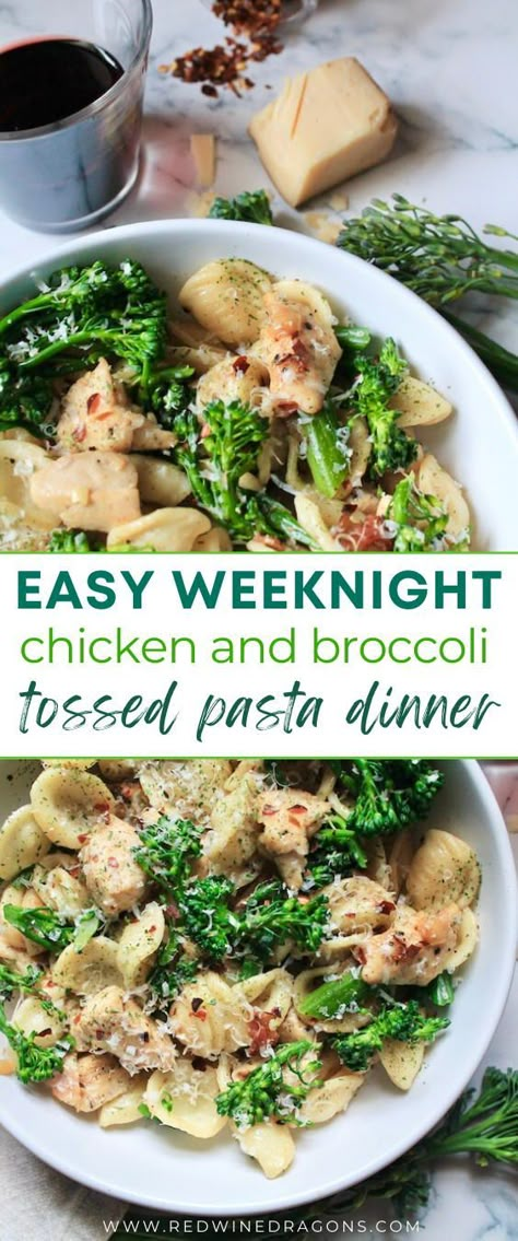 Short orecchiette pasta is tossed up in the pan with chicken, a little love from smoky diced bacon, and vibrant green baby broccolini for a simple and satisfying one pot weeknight pasta dinner. #broccolipasta #chickenpasta #pastadinner #easypastarecipes #broccolini Pasta With Broccolini, Chicken And Broccolini Recipes, Chicken Broccolini Recipe, Chicken Broccolini, Orecchiette Pasta Recipes, Chicken Broccoli Pasta Recipes, Broccolini Pasta, Baby Broccoli, Broccolini Recipe