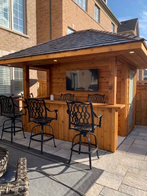 8' x 10' Barside Whitby ON | Pool Cabanas | Summerwood Products Pool House Ideas With Bar, Pool Bar Shed Ideas, Pool House Bar Ideas, House Bar Ideas, Pool Cabana With Swim Up Bar, Pool House With Bar And Bathroom, Pool Shed With Bar And Storage, Backyard Shed Bar Ideas, Pool House Bar