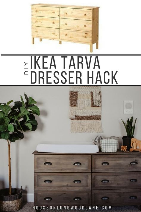 DIY IKEA Tarva Dresser Hack Ikea Tarva Dresser Hack, Tarva Dresser Hack, Diy Furniture Ikea, Ikea Bedroom Ideas, Tarva Dresser, Ikea 2015, Ikea Tarva Dresser, Ikea Tarva, Dresser Hack