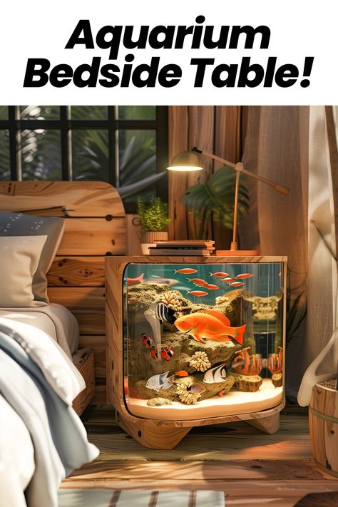 Sleep amidst the serene beauty of our aquarium bedside tables! 🐠✨ Elevate your bedroom decor with a touch of aquatic charm. #AquariumFurniture #BedroomDecor #HomeDesign #InteriorInspiration Bedroom With Aquarium, Big Boys Bedroom Ideas, Aquarium Table, Aquatic Decor, Stylish Bedroom Decor, Marimo Moss Ball, Big Boy Bedrooms, Boy Bedroom, Stylish Bedroom