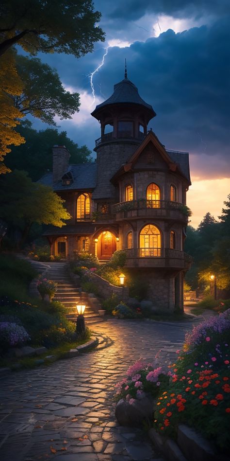 Cottage Exterior, Fantasy Places, Shangri La, House Architecture Design, Landscape Wallpaper, Beautiful Buildings, Screen Savers, Beautiful World, Tiny House