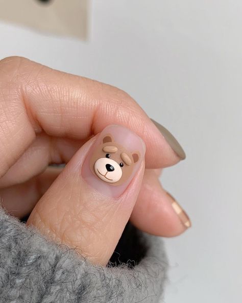 Elephant Nails Designs, 3d Teddy Bear Nails, Cute Bear Nails Korean, Bear Nail Design, Bear Nails Designs, Bear Nails, Mouse Nails, Tape Nail Art, Bears Nails