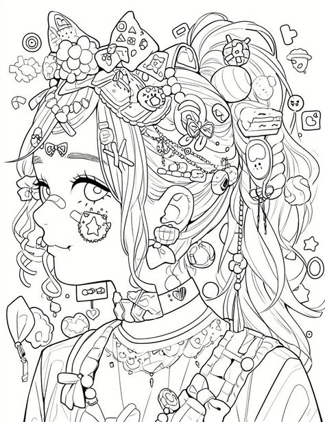 Drawing Colouring, Colouring Page For Adults, Oc Coloring Pages, Pretty Colouring Pages, Coloring Practice Sheets, Cool Coloring Pages Creative, Coloring Pages Aesthetic Anime, Alt Coloring Pages, Advanced Coloring Pages