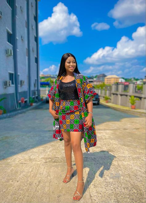 Two Piece Ankara Skirt And Top, Short Skirt And Blouse, Short Skirt Styles, African Skirt And Top, 2piece Outfits Skirt And Top, Short Skirt And Crop Top, Top And Skirt Ankara Styles, Kimono With Skirt, Ankara Short Skirt And Blouse