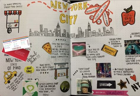 Bullet Journal Layout New York Journal Ideas, Nyc Journal Page, Nyc Scrapbook, Nyc Picture Ideas, Ny Travel, Boulet Journal, New York Journal, Travel Journal Scrapbook, Voyage New York