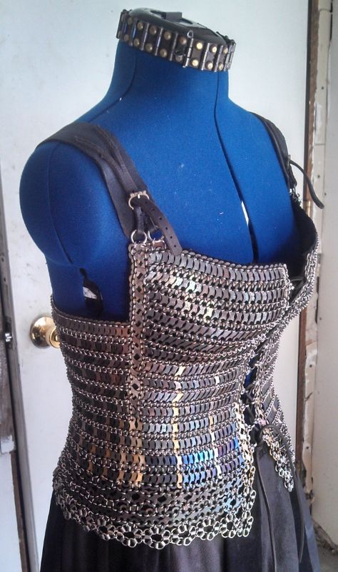 (Fe)Maille Corset by M-Johnston on deviantART Armor Corset, Chain Armor, Chainmail Clothing, Scale Maille, Chainmail Patterns, Chainmail Top, Chainmail Armor, Pop Tab Crafts, Tab Crafts