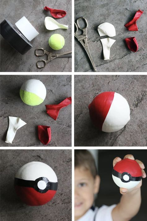 Easy Pokemon Crafts, Diy Pokemon Birthday, Pokemon Party Decorations, Diy Pokemon, Pokemon Themed Party, Pokémon Birthday, Pokémon Party, Pokemon Diy, Pokemon Ball