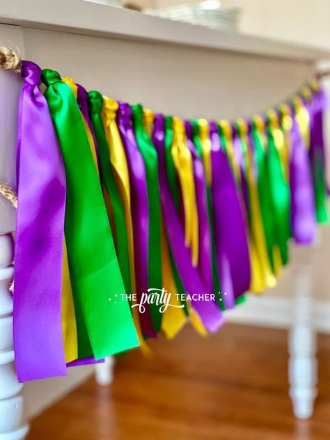 Mardi Gras Bunting Mardi Gras Party Mardi Gras Garland | Etsy Ribbon Bunting, Mermaid Party Printables, Fat Tuesday Party, Festival Table, Madi Gras, Mardi Gras Party Decorations, Mardi Gras Float, Mardi Gra, Mardi Gras Costumes