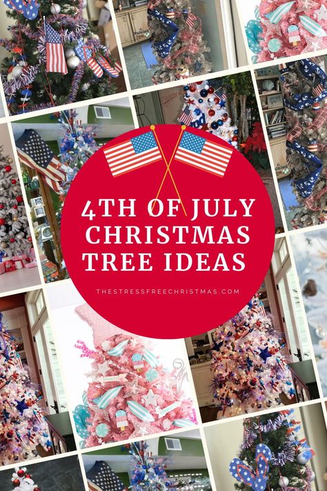 Patriotic Trees Christmas, America Christmas Tree, 4th Of July Christmas Tree, Patriotic Tree Decorations, Patriotic Christmas Tree Ideas, 4th Of July Tree Decorations, Summer Christmas Tree Ideas, 4th Of July Tree, Patriotic Christmas Decorations