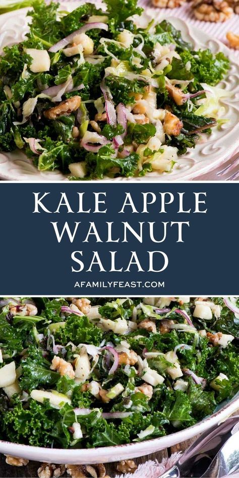 Walnut Salad Recipe, Kale Apple Salad, Family Feast Recipes, Apple Walnut Salad, Apple Salad Recipes, Apple Walnut, Kale Salad Recipes, Salad Pasta, Kale Recipes