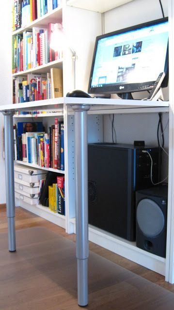 Billy desk - IKEA Hackers Diy Desk Ikea, Bookcases Ideas, Ikea Computer Desk, Desk Ikea, Billy Ikea, Bookcase Hack, Billy Bookcases, Desk Hacks, Sewing Room Inspiration