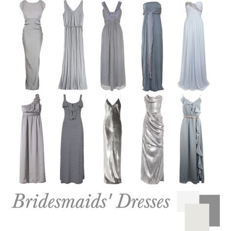 "Bridesmaids' Dresses | Silver Long" by pinkrubbersoul on Polyvore Silver Grey Bridesmaid Dresses, Marchesa Gowns, Dresses Silver, Silver Dresses, Silver Bridesmaid Dresses, Silver Bridesmaid, Grey Bridesmaids, Bridesmaid Colors, Grey Bridesmaid Dresses