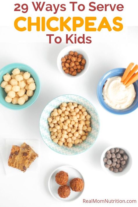 Here are 29 different ways to serve chickpeas to kids, from hummus and falafel to brownies and snack puffs. Plus kid-friendly chickpea recipes! #realmomnutrition #chickpearecipes #chickpeasforkids #snackrecipes #kidfriendly Lentil Cookies, Kids Friendly Meals, Garbanzo Bean Recipes, Chickpea Recipes Roasted, Chickpea Snacks, Spiced Chickpeas, Pea Recipes, Chickpea Recipes, Real Mom