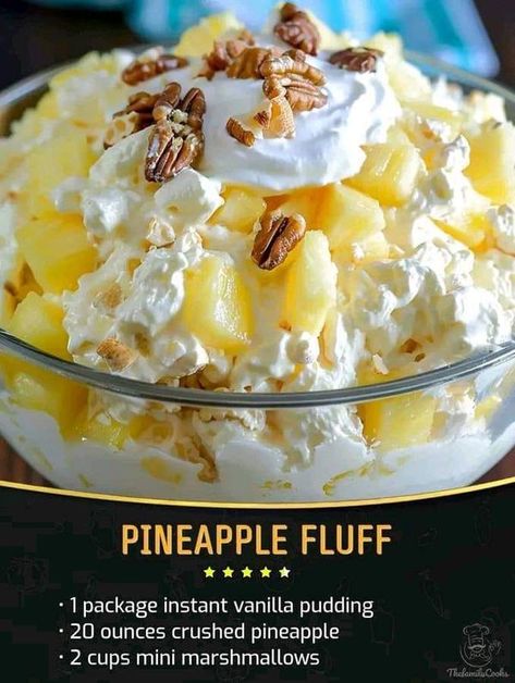 Pineapple Fluff Recipe, Pineapple Dessert Easy, Recipes Pineapple, Pineapple Fluff, Whipped Cream Desserts, Pineapple Delight, Pineapple Desserts, Fluff Recipe, Fluff Desserts