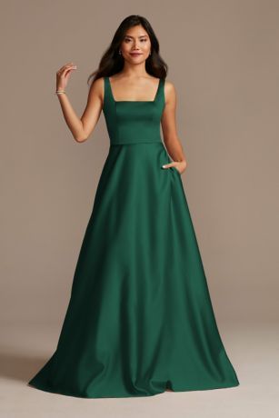 Satin Square Neck Tank Bridesmaid Dress F20461 Dark Green Satin Dress, Bridesmaid Dresses Gowns, Dark Green Bridesmaid Dress, Bm Dresses, Green Satin Dress, Long Green Dress, Dark Green Dress, Bridesmaid Dressing Gowns, Bridesmaid Dress Styles