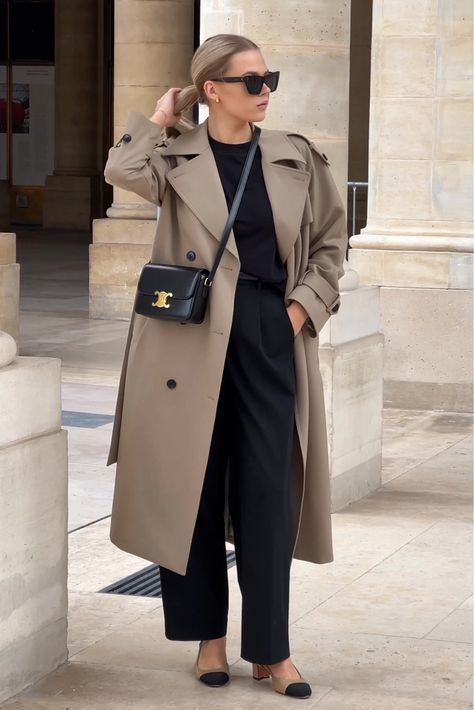 The Curated Coat Outfit, Trench Coat Outfit Fall 2023, Trench Coat Chic Outfit, Dressy Trench Coat Outfit, Trench Coat Autumn Outfit, Taupe Trench Coat Outfit, How To Style Black Coat, Petite Wool Coat, Trench Coats Women Outfit Classy