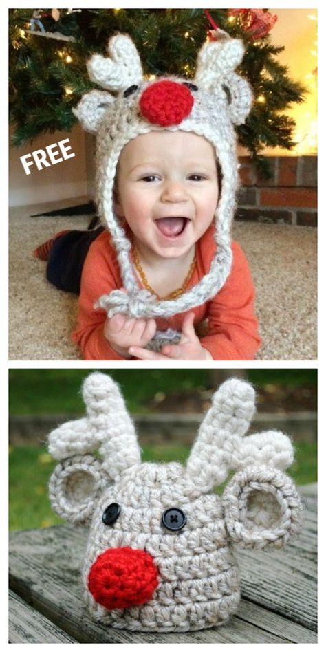 Crochet Reindeer Hat Free Patterns Crochet Reindeer, Crochet Christmas Hats, Reindeer Hat, Reindeer Pattern, Crochet Baby Hat Patterns, Holiday Crochet, Christmas Crochet Patterns, Crochet Baby Hats, Crochet Hat Pattern