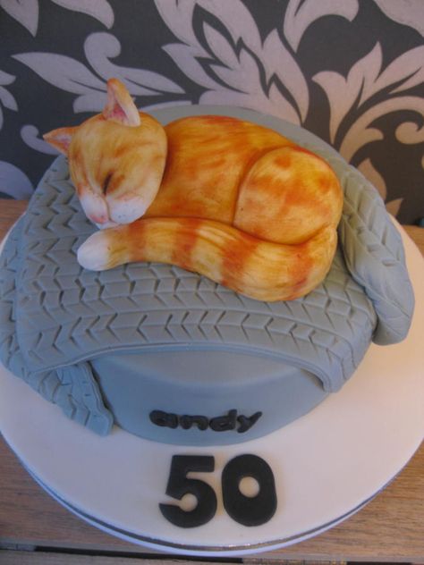 50th ginger cat - Cake by jenny lofthouse Ginger Cat Cake, Orange Cat Cake, 3d Cat Cake, Cat Birthday Cake For Cats, Cat Cake Realistic, Kitty Liter Cake, Kitten Cake, Birthday Cake For Cat, Cat Cake Topper