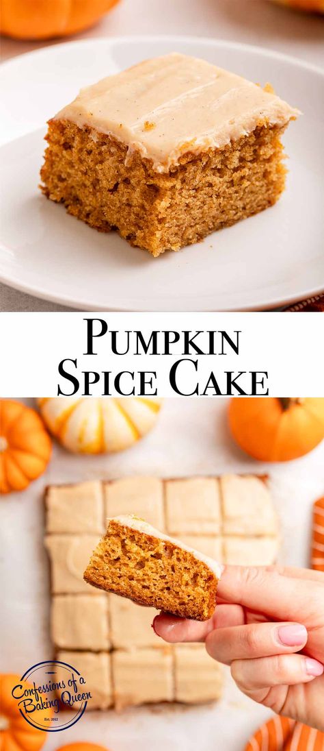 This pumpkin spice cake recipe is simple to make but absolutely delicious! It is the perfect fall dessert. Step by step photos teach you how to bake it. Spiced Pumpkin Cake, Parkin Cake Recipe, Pumpkin Spice Cake Recipe, Spice Cake Recipe, Different Kinds Of Cakes, Baking Contest, Spice Cake Recipes, Pumpkin Cake Recipes, Pumpkin Spice Cake