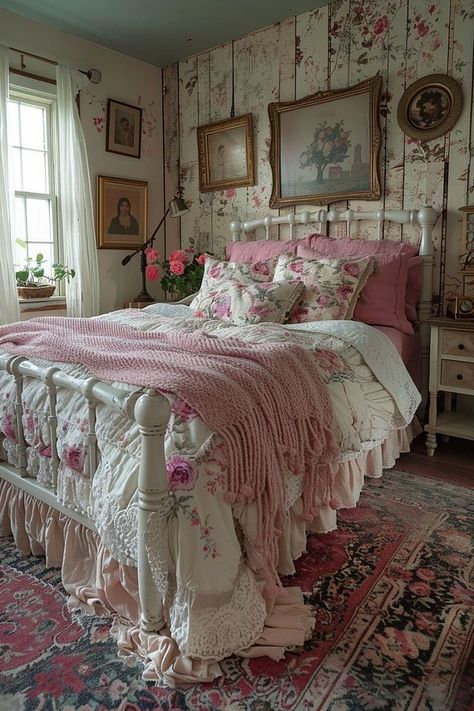 Pink And Taupe Bedroom, Shabby Chic Decor Bedroom, Vintage Bedroom Decor, Boho Style Bedroom, Chic Bedrooms, Chic Bedroom Decor, Dream Bedroom Inspiration, Camera Vintage, Coquette Room