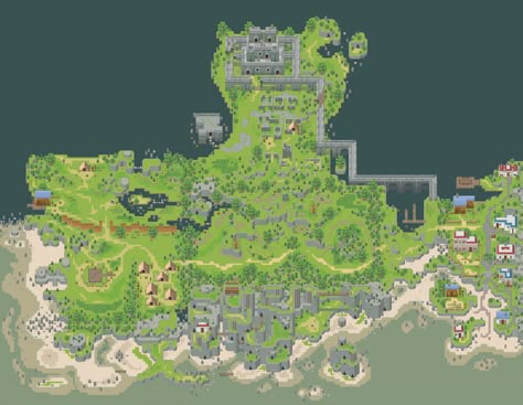 Guimluk peninsula - RPG Maker mapping by Junku87 on DeviantArt Rpg Maker Map, Pixel Life, Video Game Sprites, Classic Rpg, Fantasy City Map, Pixel Art Landscape, Pixel Art Background, Adventure Map, Dnd World Map