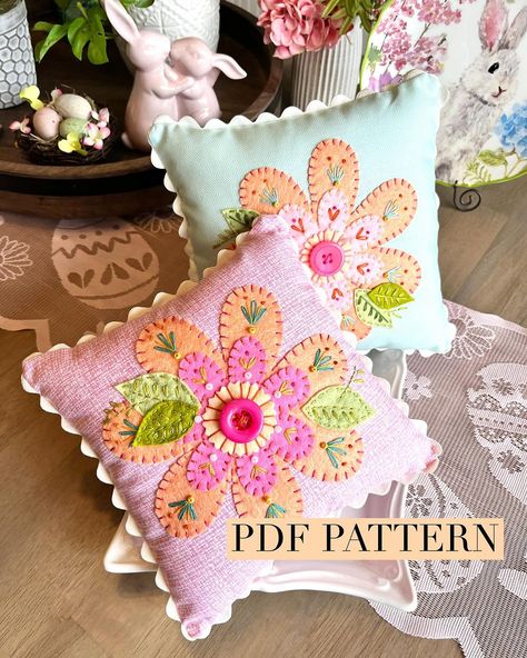 Available Friday March 15 at 4pm mst in my Etsy shop. Listing is for one pdf printable pattern. File will be sent instantly to the email… | Instagram Sewing Pillow Patterns, Quilted Pillow Covers, Pillow Covers Pattern, Basic Embroidery, Embroidery Stitch, Basic Embroidery Stitches, Spring Forward, Sewing Pillows, Flower Pillow