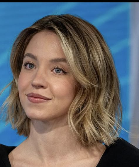 Sydney Sweeney Blonde Hair, Right Above Shoulder Length Hair, Steph Claire Smith Hair, Sydney Sweeney Haircut, Sidney Sweeney Hair, Short Hair Celebrities, Sydney Sweeney Short Hair, Sydney Sweeney Dark Hair, Sydney Sweeney Curtain Bangs